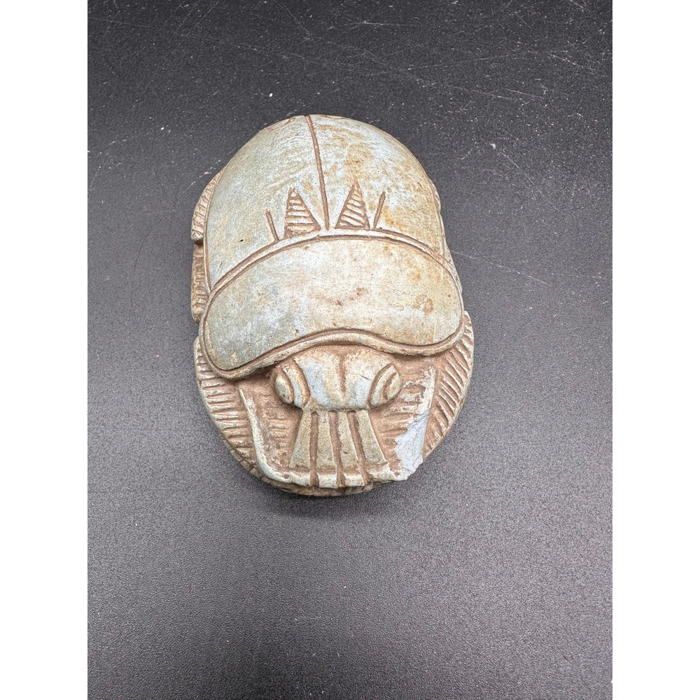 Vintage Resin Scarab Beetle Figurine Hieroglyphic Desk Sitter Egyptian Revival